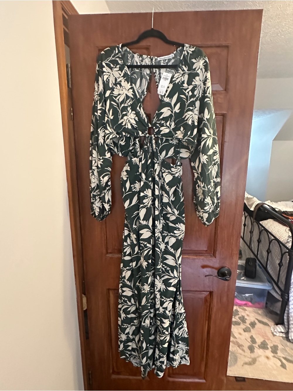 Abercrombie & Fitch Green and Cream Floral Maxi Dress
